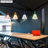 Industrial Diamond Wire Cage Pendant Light With Multi-Colored Shade - 5 Lights