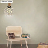 Industrial Dome Hanging Ceiling Light With Crystal Bead Deco - 1 Head Pendant In Black/White For