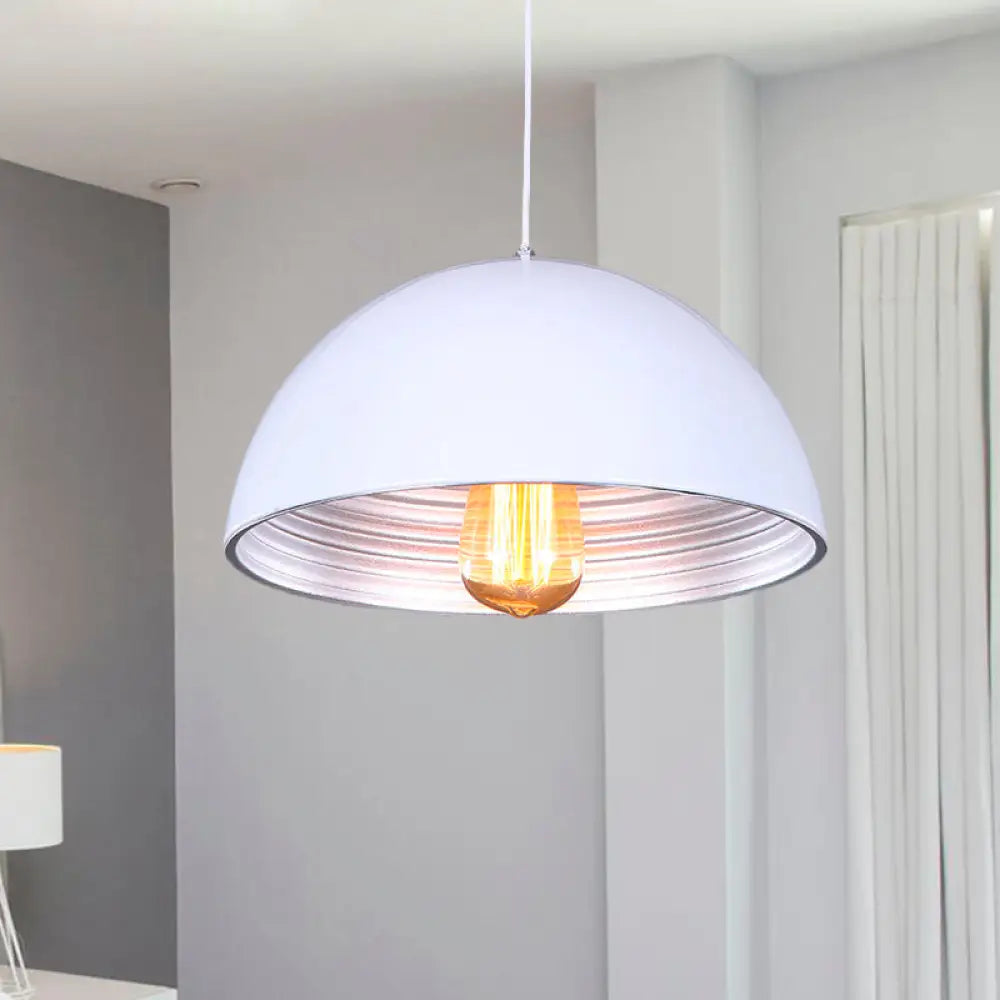 Industrial Dome Hanging Ceiling Pendant Lamp (White/Black) For Bar White