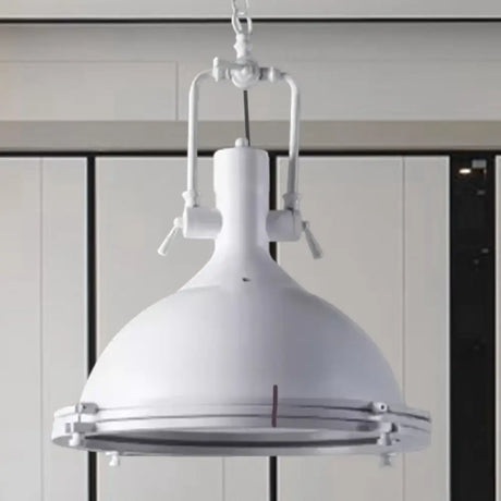 Industrial Dome Hanging Lamp With Frosted Diffuser 1 Light Metal Ceiling In Black/White/Purple For