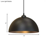 Industrial Dome Metal Pendant Light - Stylish 1-Bulb Ceiling Fixture For Dining Room In Black