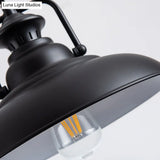 Industrial Dome Metal Pendant Light With Swivel Joint - Black Hanging Lamp