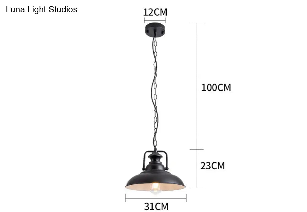 Industrial Dome Metal Pendant Light With Swivel Joint - Black Hanging Lamp