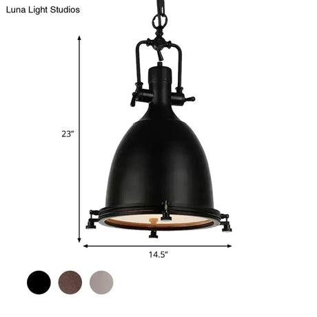Industrial Domed Pendant Lamp - 1-Light Metal Ceiling Light Fixture For Bars Black/Silver/Rust With