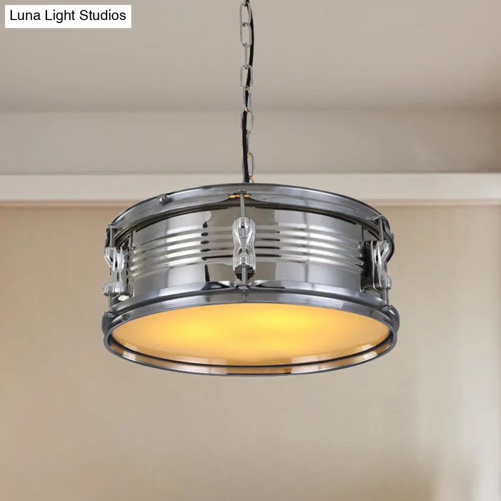 Industrial Drum Chandeliers - 3-Bulb Pendant Light For Living Room