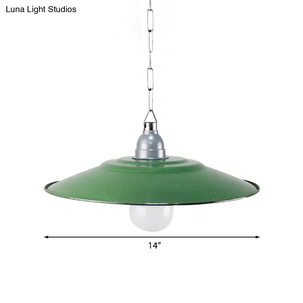 Industrial Enamel Farmhouse Pendant Light - Green Saucer Shade 1 11’/12’ Diameter