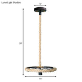 Industrial Exposed Bulb Hanging Light Kit - Metal & Rope Bedroom Pendant Black