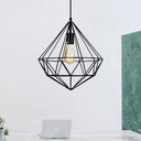 Industrial Faceted Cage Metal Pendant Ceiling Light In Black For Living Room - 1 Bulb