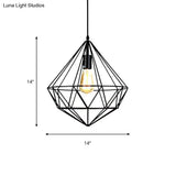 Industrial Faceted Cage Metal Pendant Ceiling Light In Black For Living Room - 1 Bulb