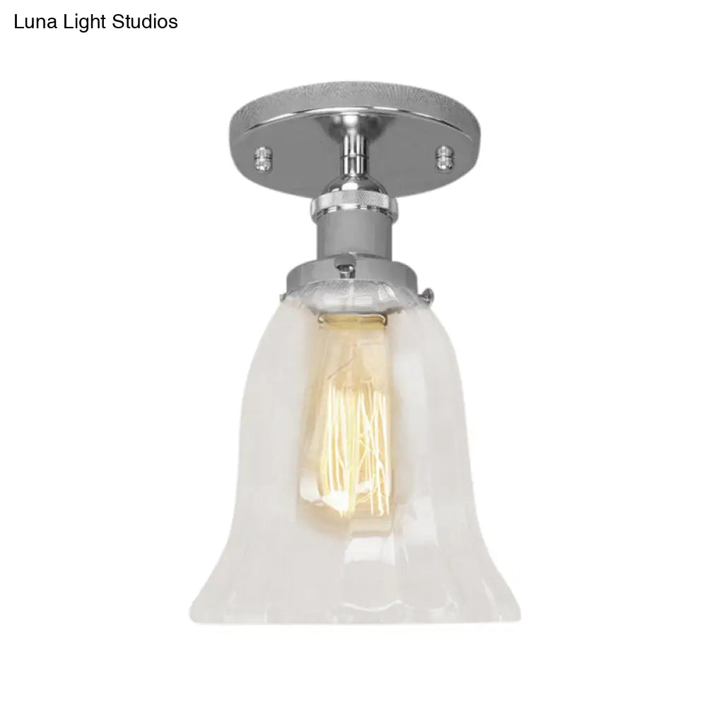Industrial Flared Glass Semi Flush Mount Light With Clear Bulb In Black/Bronze/Copper
