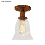 Industrial Flared Glass Semi Flush Mount Light With Clear Bulb In Black/Bronze/Copper