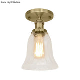 Industrial Flared Glass Semi Flush Mount Light With Clear Bulb In Black/Bronze/Copper