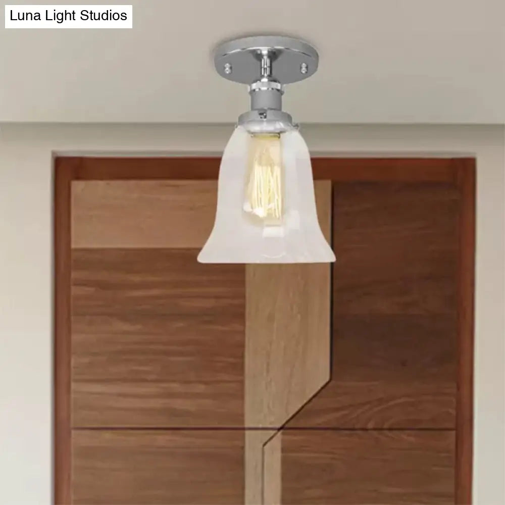 Industrial Flared Glass Semi Flush Mount Light With Clear Bulb In Black/Bronze/Copper