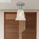 Industrial Flared Glass Semi Flush Mount Light With Clear Bulb In Black/Bronze/Copper