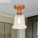 Industrial Flared Glass Semi Flush Mount Light With Clear Bulb In Black/Bronze/Copper