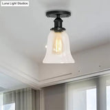 Industrial Flared Glass Semi Flush Mount Light With Clear Bulb In Black/Bronze/Copper