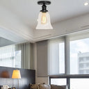 Industrial Flared Glass Semi Flush Mount Light With Clear Bulb In Black/Bronze/Copper Black
