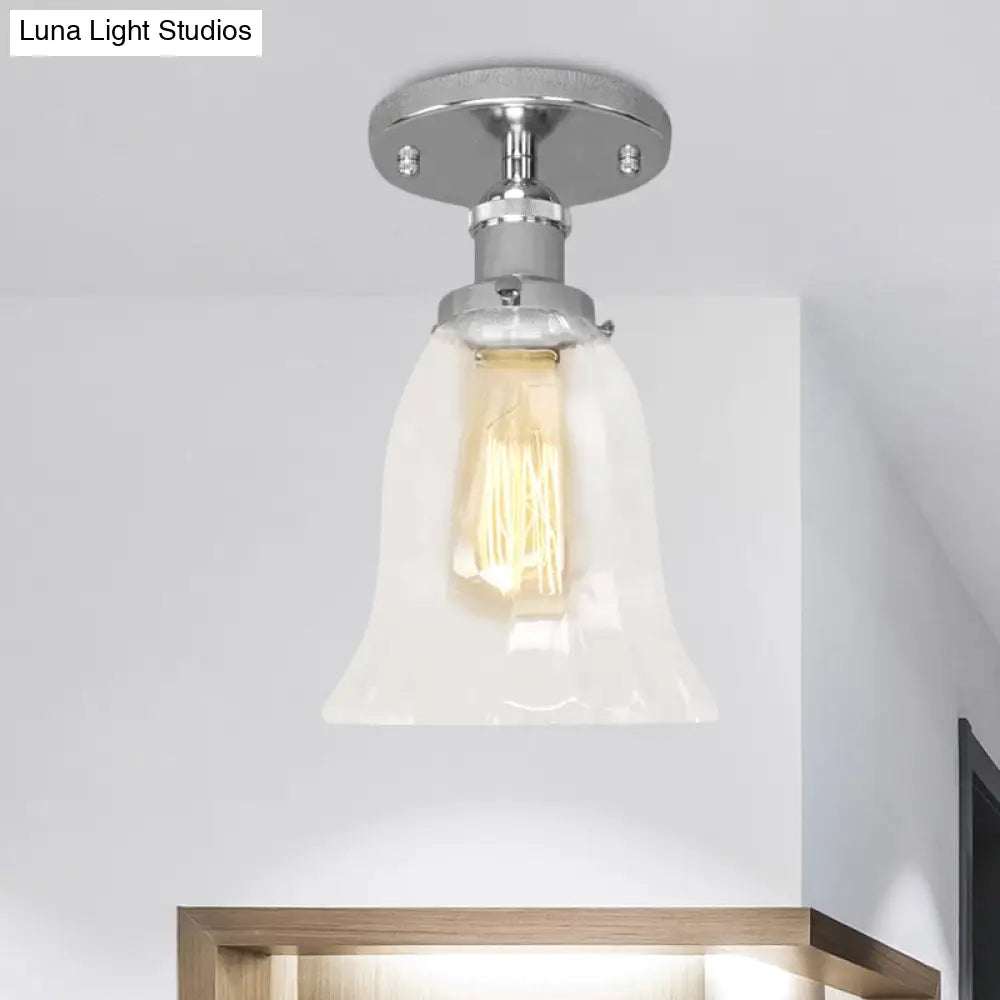 Industrial Flared Glass Semi Flush Mount Light With Clear Bulb In Black/Bronze/Copper