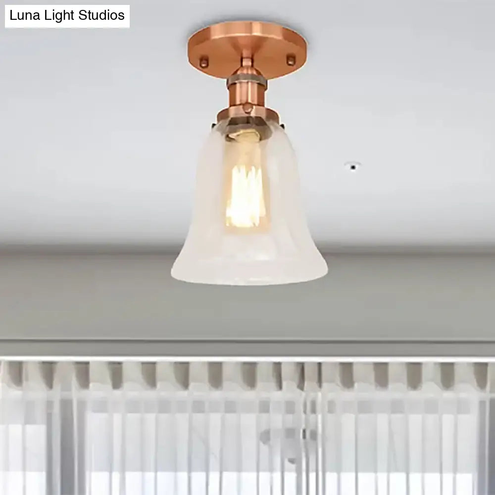 Industrial Flared Glass Semi Flush Mount Light With Clear Bulb In Black/Bronze/Copper
