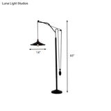 Industrial Flared Shade Metal Floor Lamp - Rotatable 1 Light Standing In Black For Living Room