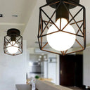 Industrial Flush Mount Ceiling Light With Black Hexagonal Iron Cage - Perfect For Living Room 1 /