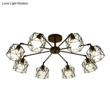 Industrial Flush Mount Ceiling Light With Black Hexagonal Iron Cage - Perfect For Living Room