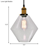 Industrial Geometric Brass Pendant Light With Clear Glass For Indoor Use