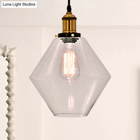Industrial Geometric Brass Pendant Light With Clear Glass For Indoor Use