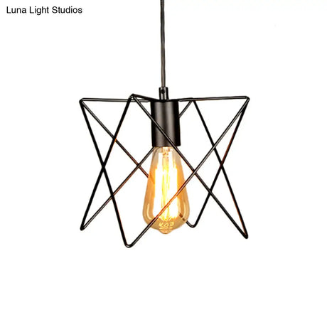 Industrial Geometric Ceiling Light With Open Cage Shade - 7’/10’ Wide Black
