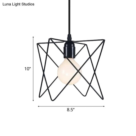 Industrial Geometric Ceiling Light With Open Cage Shade - 7’/10’ Wide Black