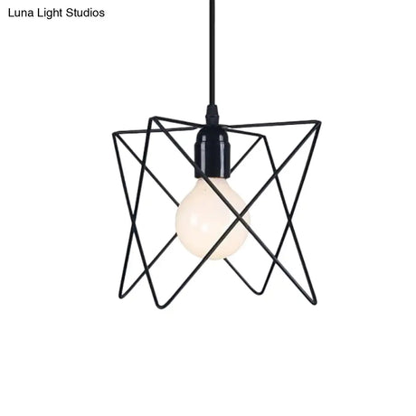 Industrial Geometric Ceiling Light With Open Cage Shade - 7’/10’ Wide Black