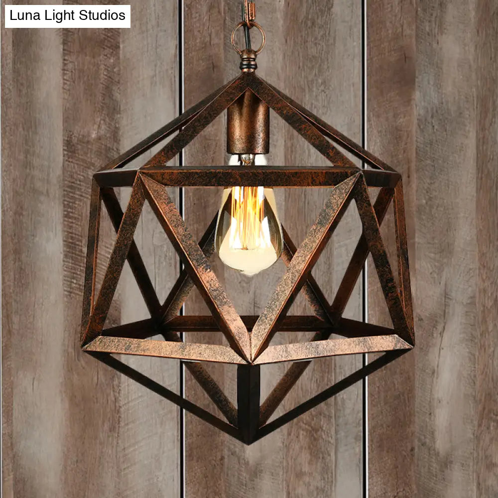 Industrial Geometric Metal Pendant Light 14’ / 18’ Dia 1 Bulb Black/Rust - Perfect For Dining