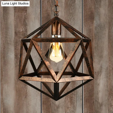 Industrial Geometric Metal Pendant Light 14’ / 18’ Dia 1 Bulb Black/Rust - Perfect For Dining