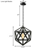 Industrial Geometric Metal Pendant Light 14’ / 18’ Dia 1 Bulb Black/Rust - Perfect For Dining