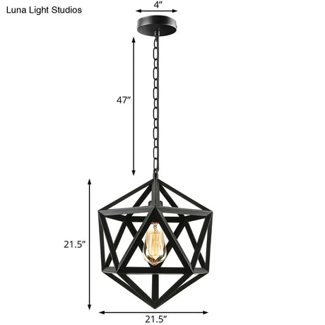 Industrial Geometric Metal Pendant Light 14’ / 18’ Dia 1 Bulb Black/Rust - Perfect For Dining