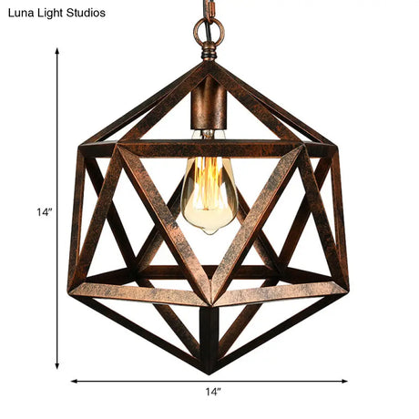 Industrial Geometric Metal Pendant Light 14’ / 18’ Dia 1 Bulb Black/Rust - Perfect For Dining