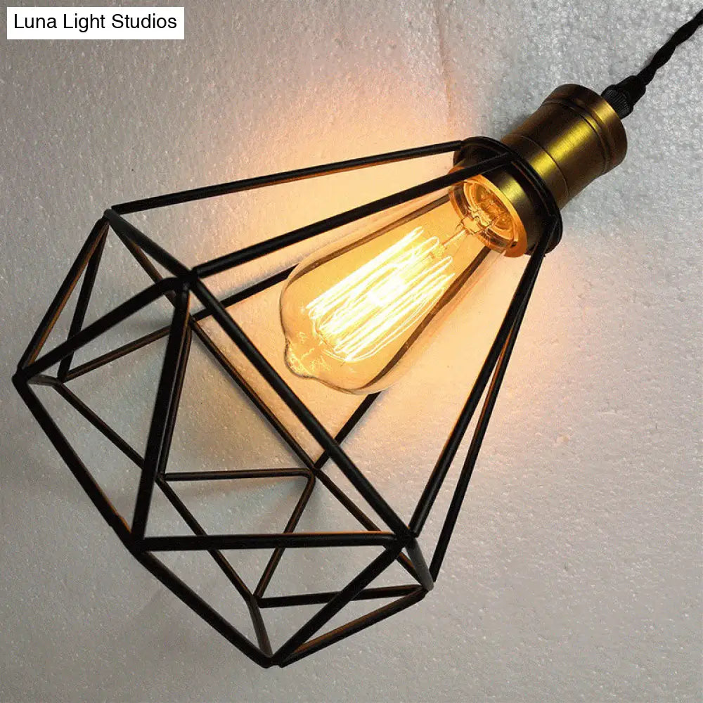 Industrial Geometric Metal Pendant Light Fixture For Restaurants And More- Black