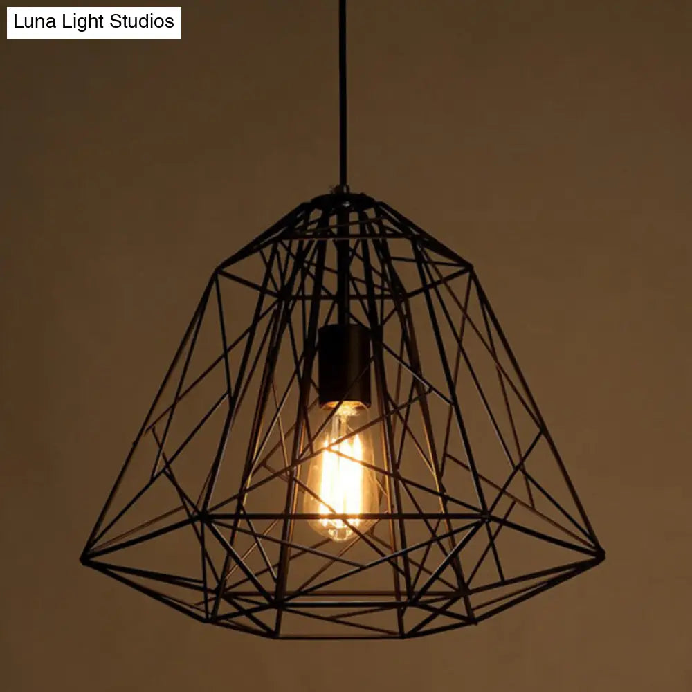 Industrial Geometric Metal Pendant Light For Restaurants - Black Hanging Ceiling Fixture