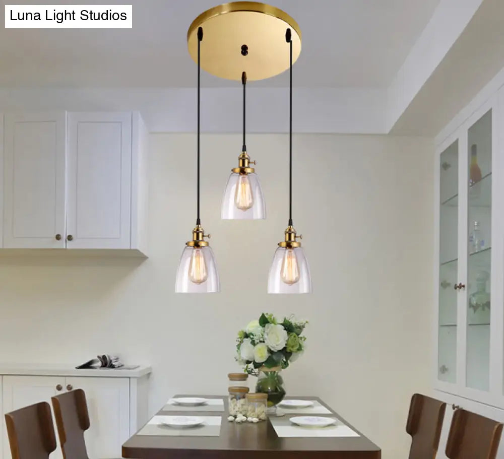 Industrial Glass Pendant Lights For Bar - 3 Tapered Pendants On Hanging Cord