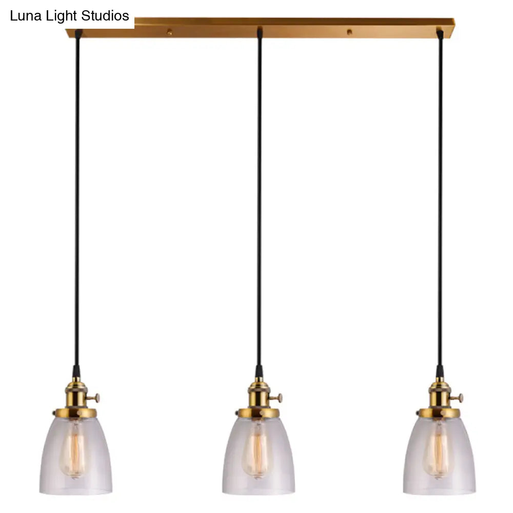 Industrial Glass Pendant Lights For Bar - 3 Tapered Pendants On Hanging Cord