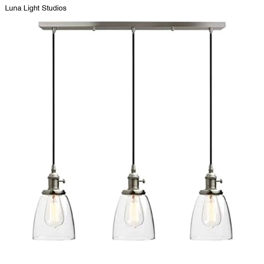 Industrial Glass Pendant Lights For Bar - 3 Tapered Pendants On Hanging Cord