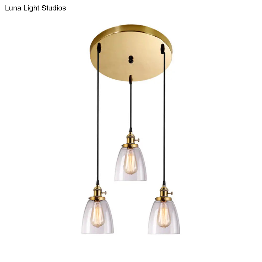 Industrial Glass Pendant Lights For Bar - 3 Tapered Pendants On Hanging Cord