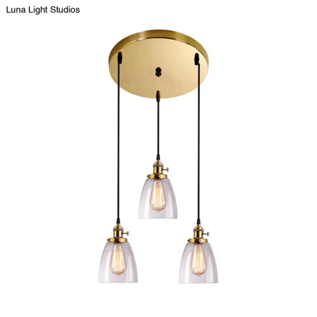 Industrial Glass Pendant Lights For Bar - 3 Tapered Pendants On Hanging Cord