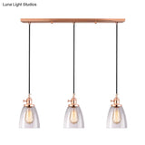 Industrial Glass Pendant Lights For Bar - 3 Tapered Pendants On Hanging Cord