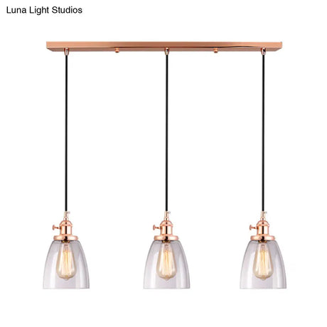 Industrial Glass Pendant Lights For Bar - 3 Tapered Pendants On Hanging Cord
