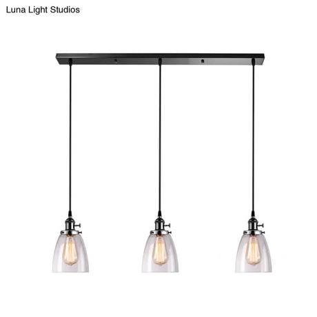 Industrial Glass Pendant Lights For Bar - 3 Tapered Pendants On Hanging Cord