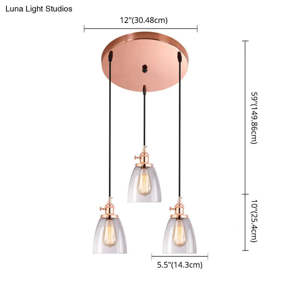 Industrial Glass Pendant Lights For Bar - 3 Tapered Pendants On Hanging Cord