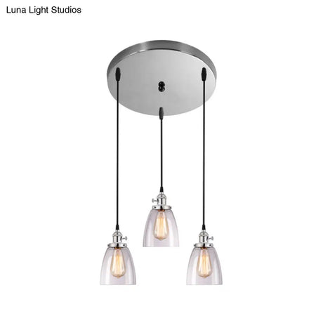 Industrial Glass Pendant Lights For Bar - 3 Tapered Pendants On Hanging Cord
