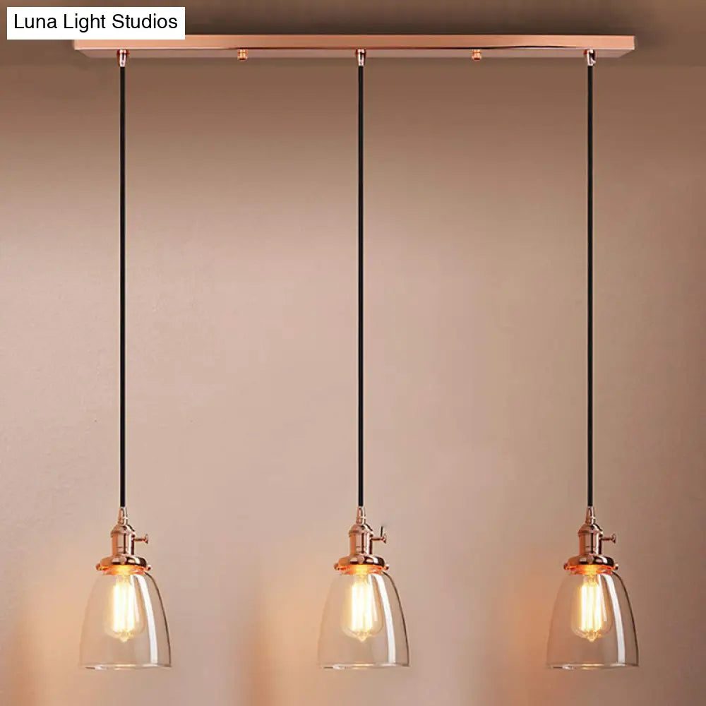 Industrial Glass Pendant Lights For Bar - 3 Tapered Pendants On Hanging Cord