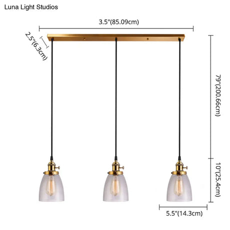 Industrial Glass Pendant Lights For Bar - 3 Tapered Pendants On Hanging Cord